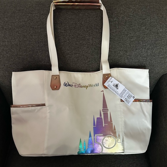 Disney Handbags - NEW NWT Walt Disney World 50th Anniversary Tote Bag White Iridescent